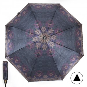 Зонт женский ТриСлона-882/L 3882 D,  R=55см,  полуавтомат  8 спиц,  3 сложения,  сатин,  темно-серый/фиолетовый  (пейсли)