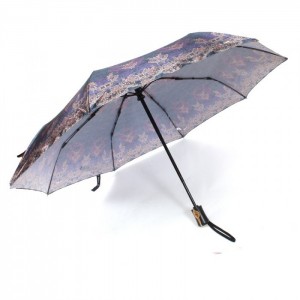Зонт женский ТриСлона-882/L 3882 D,  R=55см,  полуавтомат  8 спиц,  3 сложения,  сатин,  темно-серый/фиолетовый  (пейсли)