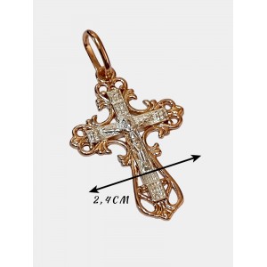 Кулон крест женский серебристо-золотой, бижутерный сплав "Дубайское золото"