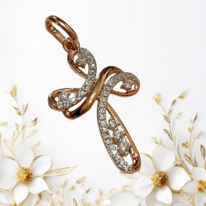 Кулон крест-цветок женский бижутерный сплав Дубайское золото