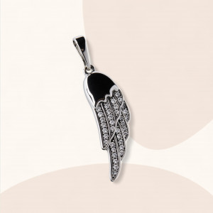 Кулон "Крыло ангела" с фианитами, родирование (без цепочки)