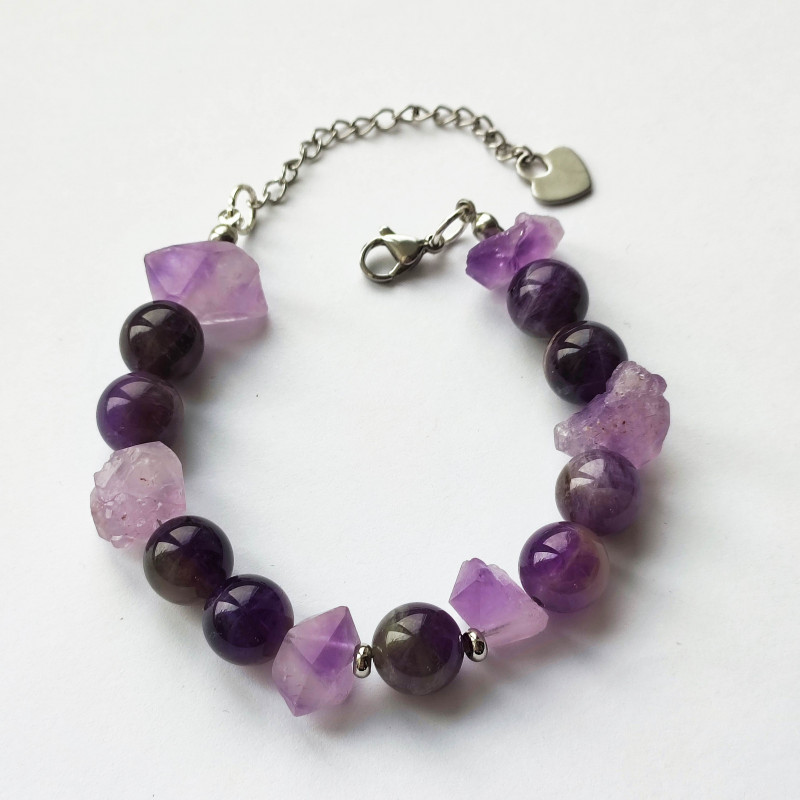 Браслет Аметистовый из натурального камня, длина 18+5см