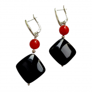 Серьги Ночная искра из сердолика и черного агата из натурального камня
