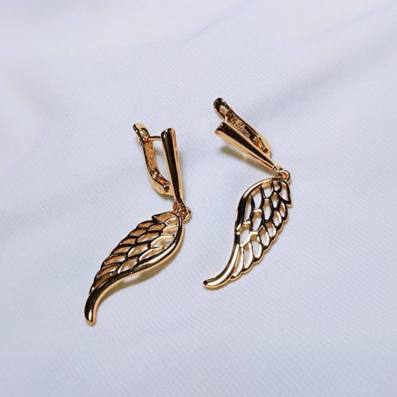 Серьги женские "Крыло ангела" с застежкой "Английский замок" бижутерный сплав Дубайское золото